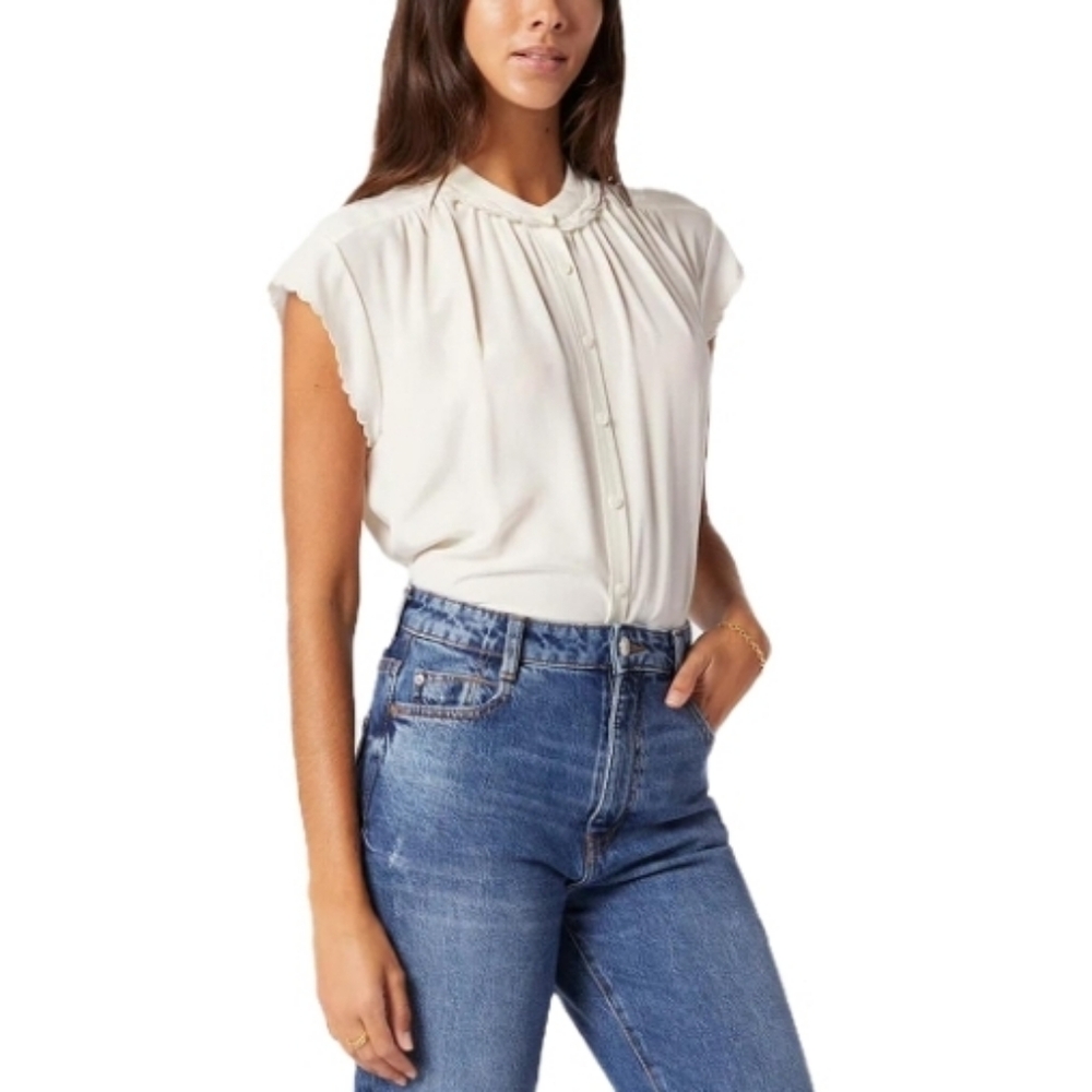 NWT JOIE ‘Calais’ Silk Scallop Trim Silk Blouse, Sz M, Retail $250